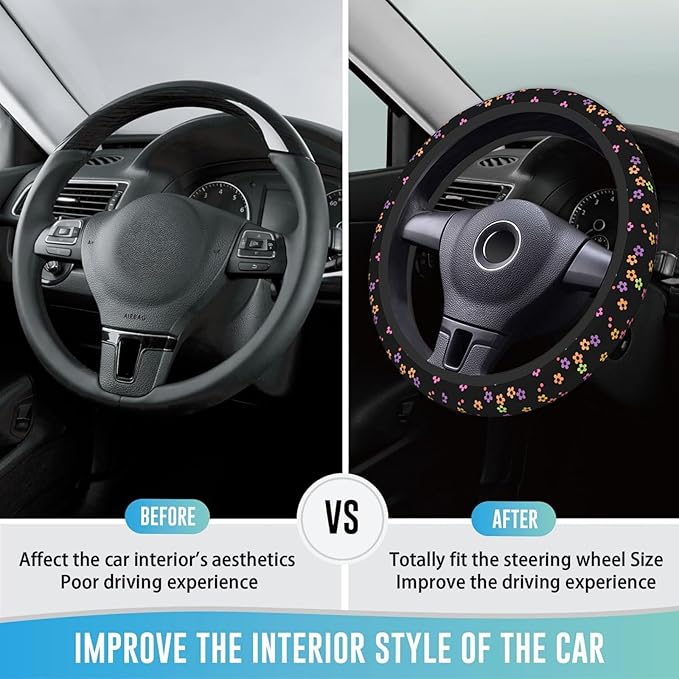 Elastic Steering Wheel Cover Car Accessories Cute Universal 15 Inch Absorbing Sweat Non-Slip Breathable for Woman - Vivid Pattern