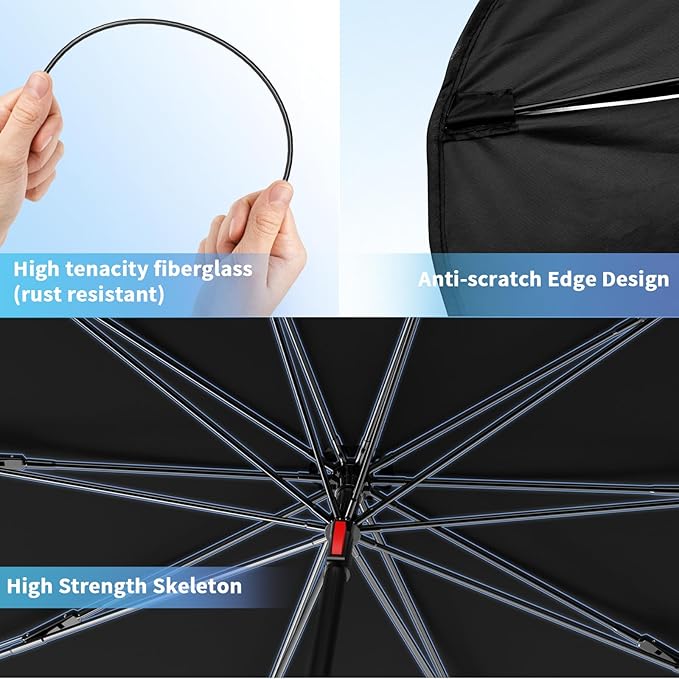 7F Car Sun Shade Umbrella, Protect from Sun Rays and Protect Interior, Sunshade for Car Windshield, Bendable Handle Windshield Cover Sun Shade, [2025 Upgrade] 55" L x 31" W