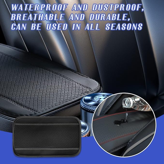 Ziciner Car Center Console Armrest Pad, 12.6X 7.2 Inch PU Leather Waterproof Auto Armrest Seat Box Cover Protector, Universal Car Interior Accessories (Black & Grey)