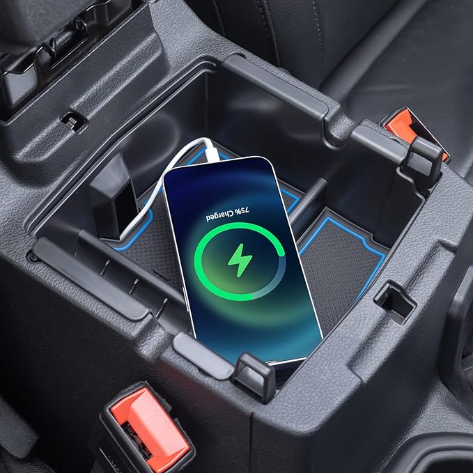 Compatible with Center Console Organizer Tray Jeep Wrangler JL/JLU 2018-2022 2023 2024 2025 2026 and Jeep Gladiator JT Truck 2020-2024 2025 2026 Insert Armrest Accessories (Not for JK/JKU)(Blue Trim)