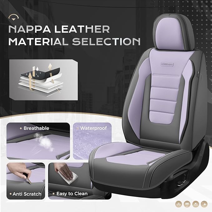 Coverado Car Seat Covers Front, Seat Covers for Cars, Waterproof 2-Pack Car Seat Cushions, Leather Carseat Seat Protectors, Universal Seat Covers Fit for Most Sedans SUV Pick-up Trucks(Gray&Purple)