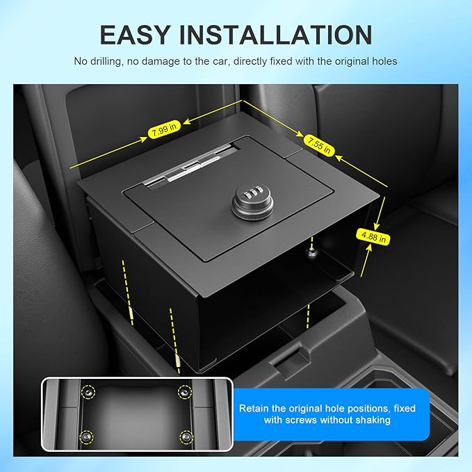 SZYANG Center Console Safe Lock Box Compatible with 2025 2026 Toyota 4Runner Armrest Secure Vault Carbon Steel Safe Storage Box Replacement for 2025 2026 Toyota 4Runner Accessories