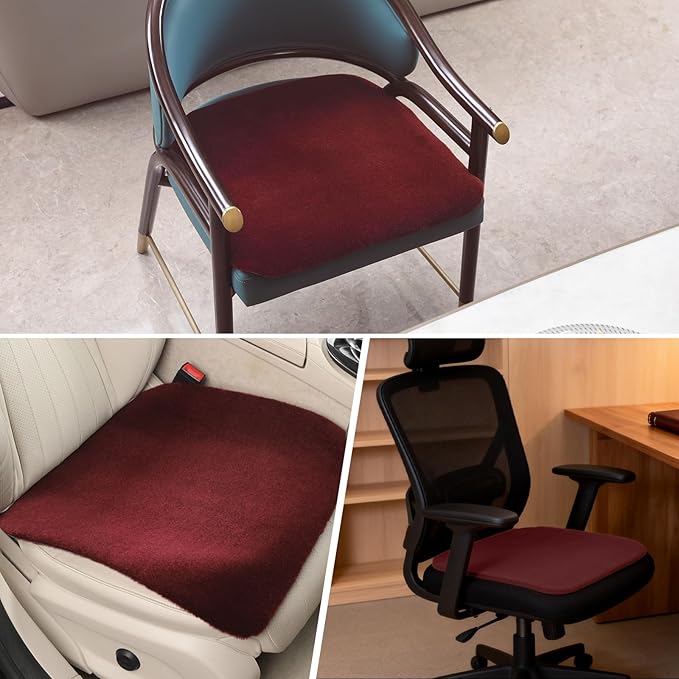 Genuine Wool Car Seat Cushion, Australian Soft Wool Auto Seat Pad Breathable and Sweat-Wicking Comfort Warm Universal Fit, 19.7''x19.7'' for Car Seats, Office Chairs, Home (Burgundy)