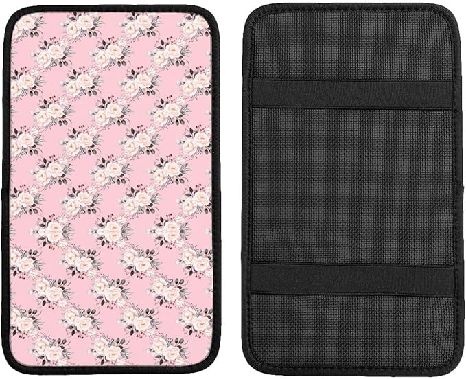 Car Armrest Cover Auto Center Console Pad Arm Rest Cushion Soft Car Accessories Universal for Most Vehicle (Vintage Floral Bouquets Flowers Pattern Design)