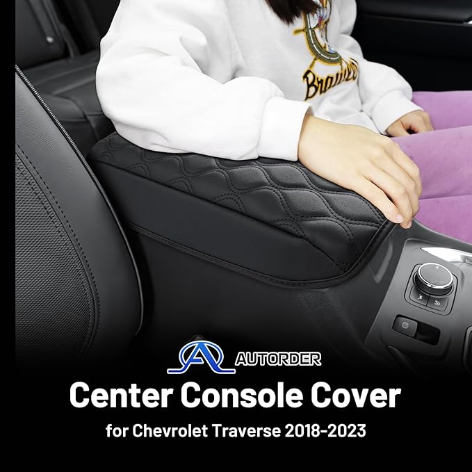 Autorder Center Console Cover for 2018-2024 Chevrolet Traverse Accessories Armrest Cushion Cover Nappa Leather Middle Console Covers Traverse Console Cushion Pad Anti-Scratch