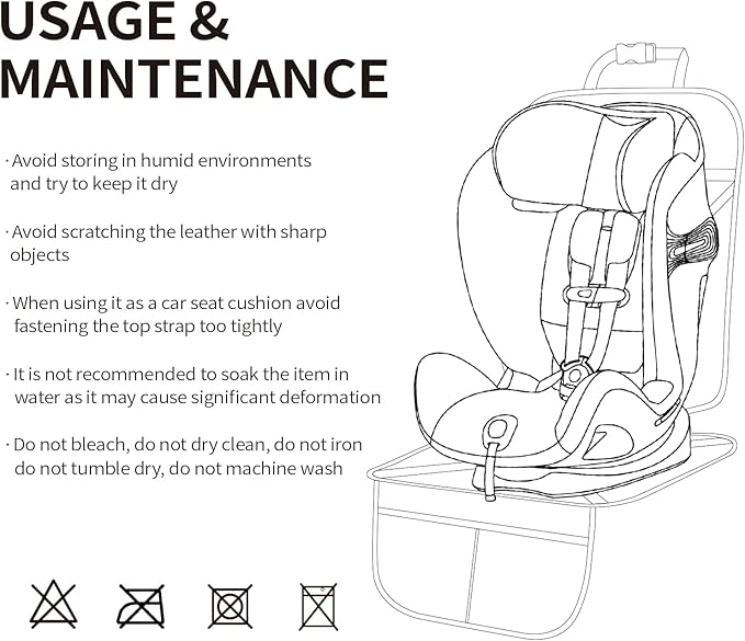 Car Seat Protector Leather Waterproof Child Safety Seat Protector Cover with Thick Pad and 2 Large Pockets Durable Kick Mat for All Auto Seat (Brown)