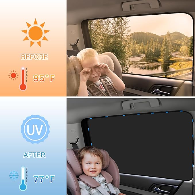 Zatooto Car Window Sun Shade - Blackout Shade for Side Windows, Protects Privacy, Reflects Sunlight, Reversible, Universal Fit, Silver