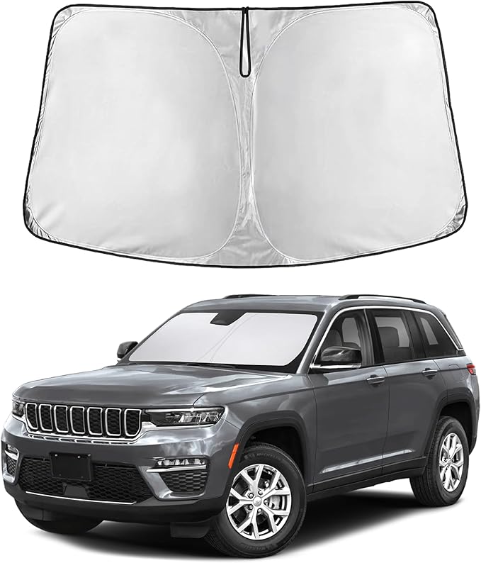 EcoNour Windshield Sunshade for Jeep Grand Cherokee 2011-2024 2025 2026, Sun Visor for Front Windshield & Window Sun Shade Cover, UV Heat Blocker & Protector, Car Accessories
