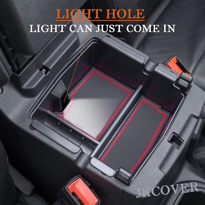 Compatible with Center Console Organizer Tray Jeep Wrangler JL/JLU 2018-2023 2024 2025 2026 and Jeep Gladiator JT Truck 2020-2023 2024 2025 2026 Insert Armrest Accessories (Not for JK/JKU)(Red Trim)