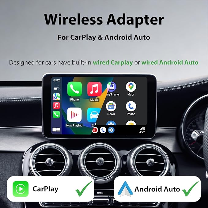 Sunweyer Wireless CarPlay Adapter & Android Auto Wireless Adapter, for Apple CarPlay, USB Bluetooth Dongle for iPhone & Android, Plug & Play Car Play Wireless Adapter 2026