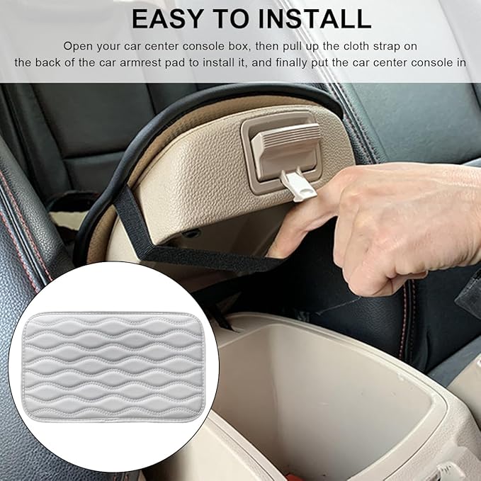 Car Center Console Cushion Pad, 12.48×7.40 Inches Waterproof Car Armrest Seat Box Cover, Comfortable PU Leather Vehicle Armrest Cover Protector, Car Decor Interior Accessories (White)