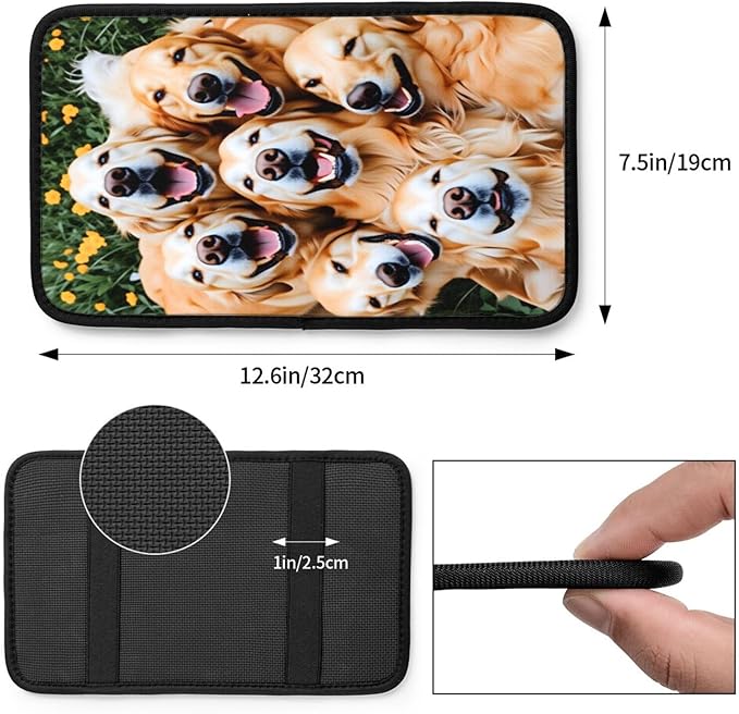 Happy Golden Retriever Dogs Car Handrail Box Cushion Armrest Cover Auto Center Console Pad Car Decor 12.6X7.5 in