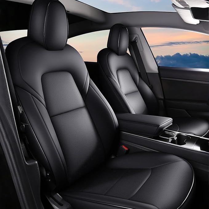 AOMSAZTO Car Seat Cover Fit for Tesla Model 3 2017 2018 2019 2020 2021 2022 2023 - Seat Covers Full Set Customized Black