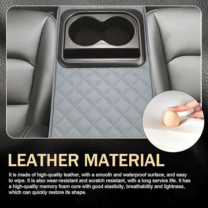 Car Center Console Armrest Pillow, 14"×8.3" Leather Memory Foam Armrest Cushion with Cup Holder & Phone Holder, Waterproof & Anti-Scratch Arm Rest Protector, Universal for Most Cars (Gray)