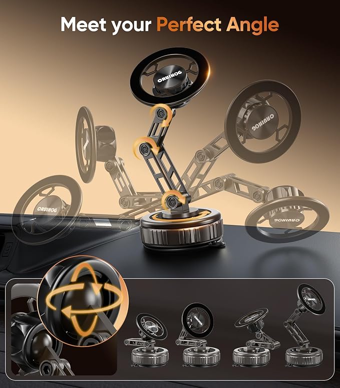 Car Phone Holder,3-AXIS Telescopic Arm Magnetic Phone Mount, 360° Rotatable & Adjustable & Foldable Vacuum Suction Phone Stand,Phone Holders for Your Car/Dashboard/Windshield/Gym/Mirror