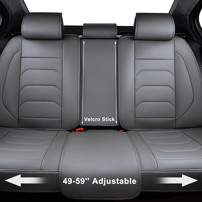 Gray Car Seat Covers Full Set, Breathable Leather Automotive Front and Rear Seat Covers & Headrest for Reduce The Driving Fatigue, Compatible with Most Vehicles, Cars