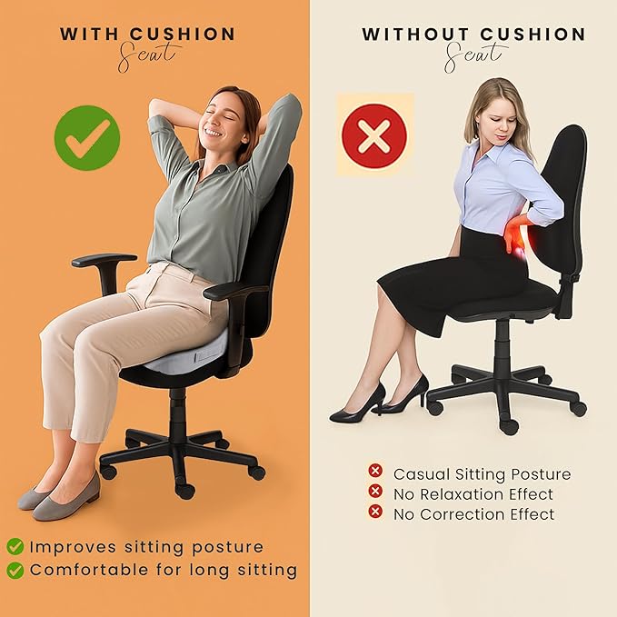 GRAND PITSTOP Memory Foam Seat Cushion for Office Chair Car & Home Orthopedic Tailbone & Sciatica Pain Relief Pad Ergonomic U-Shaped Design with Cooling Foam, Non Slip Base & Washable Cover