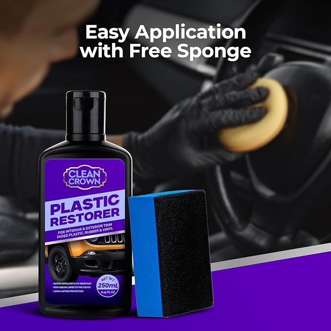 Plastic Restorer for Cars (8.45 fl oz), User Friendly Car Trim Restorer, Quick Plastic Trim Restorer with Free Sponge Applicator, Restores Faded Car Plastics, Bumpers & Against UV Rays