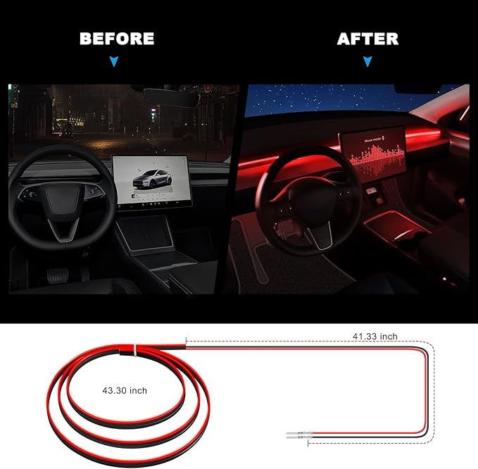Acrylic Interior Car LED Strip Light with 6mm Sewing Edge - 43.3 inches Ambient Lighting Kits, Neon LED Strip Light(110CM/43.3IN, Amber)