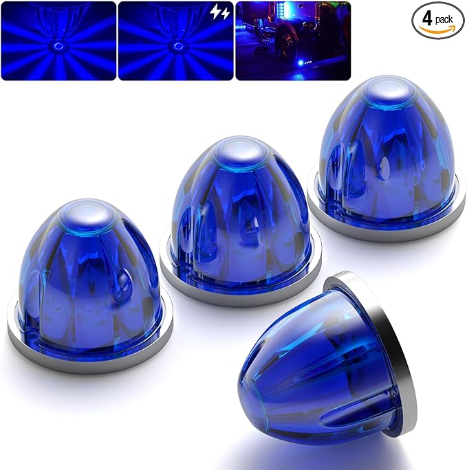BJZ 4Pcs Blue Watermelon LED Strobe+Constant Marker Lights Dual Function Watermelon-Shaped Side Marker Clearance Tail Top Cap Roof Lights for Trailer Truck Semi-Trailer Heavy-Duty Truck Bus Van
