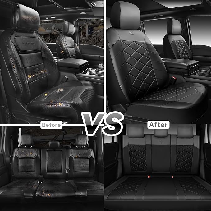 CAR PASS Nappa Leather Waterproof Car Seat Covers Two Front, 3D Foam Automotive Seat Covers with Memory Foam, Universal Fit for Cars SUV Truck Sedan, Airbag Compatible,Black Grey