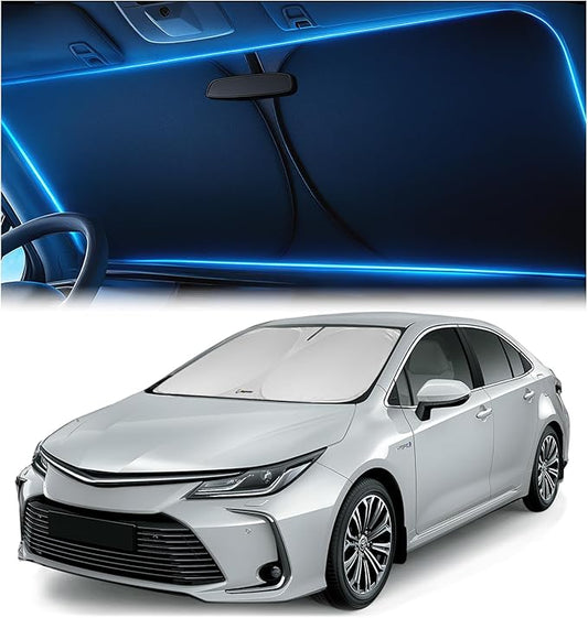 Windshield Sunshade for Toyota Corolla 2020 2021 2022 2023 2024 2025 2026 - Innovative No-Light-Pass Technology, Mirror Cut-Out, Blocks 99% UV Rays, Easy-Fold Corolla Windshield Sun Shade