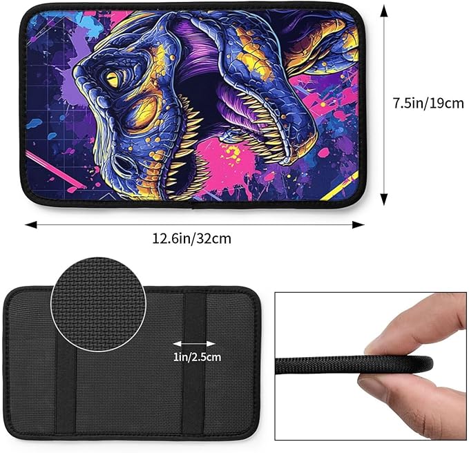 Universal Car Center Console Cushion Pad, Dinosaur Purple Blue Soft Waterproof Car Center Console Cover Auto Armrest Seat Box Cover Protector for Most Vehicle SUV Truck Car