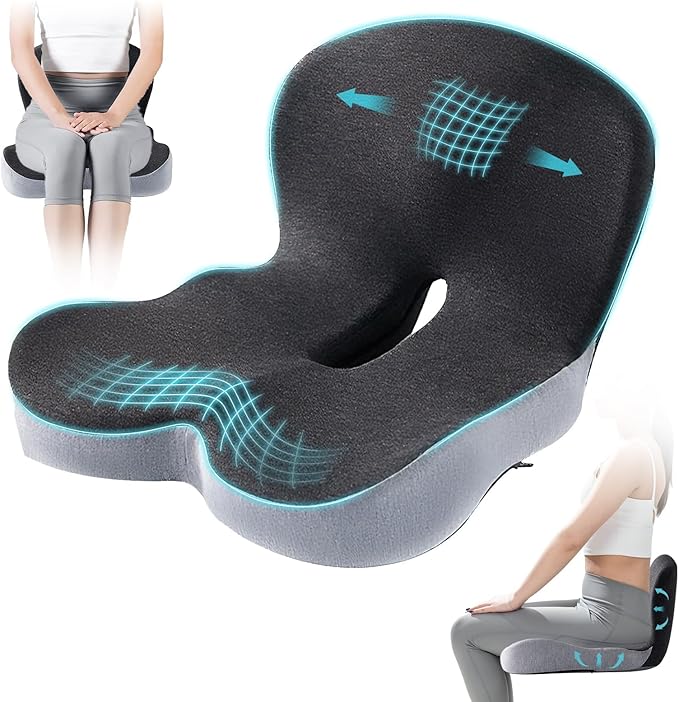 Ergonomic Seat Cushion for Office Chair & Car - Memory Foam Car Cushions for Driving with L-Shaped, Non-Slip Bottom - Orthopedic Pad for Truck Driver (Dark Grey)