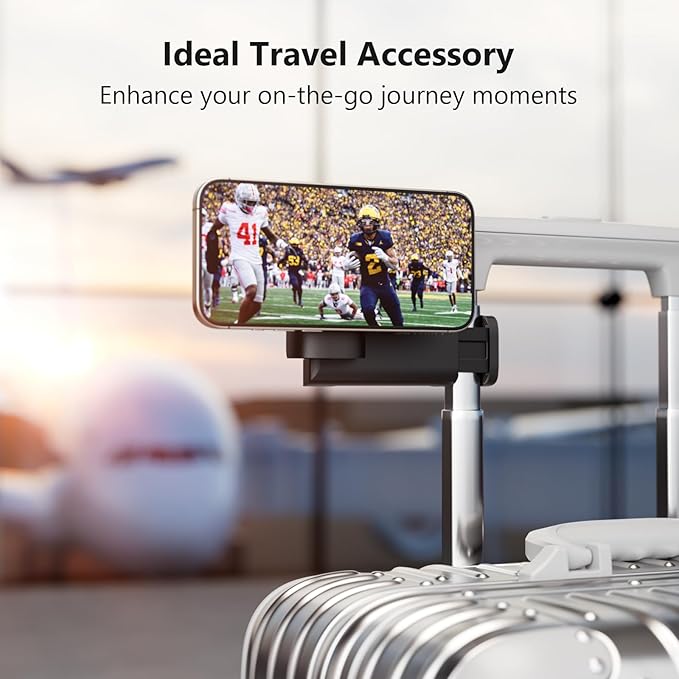 MiiKARE Travel Essentials Magnetic Airplane Phone Holder, Universal Handsfree Phone Mount for Flying with 360 Degree Rotation, Travel Must Haves Phone Stand for Desk, Tray Table, Black