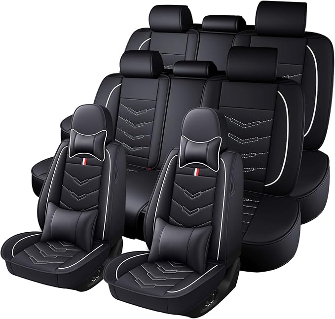 Car Seat Cover 8 Seats for Hyundai Palisade 2020-2025, Durable Wear Resistant Waterproof Sport Seat Cover, Breathable No Odor Premium Leather Vehicle Seat Covers.(Luxury,Black White)