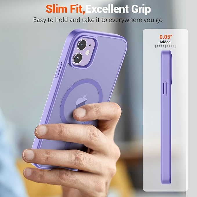 SUPFINE Magnetic for iPhone 12 Mini Case & iPhone 13 Mini Case (Compatible with MagSafe) (Military Grade Drop Protection) Slim Translucent Matte Shockproof Phone Cover,Purple | Magnetic, Slim, Translucent, Matte