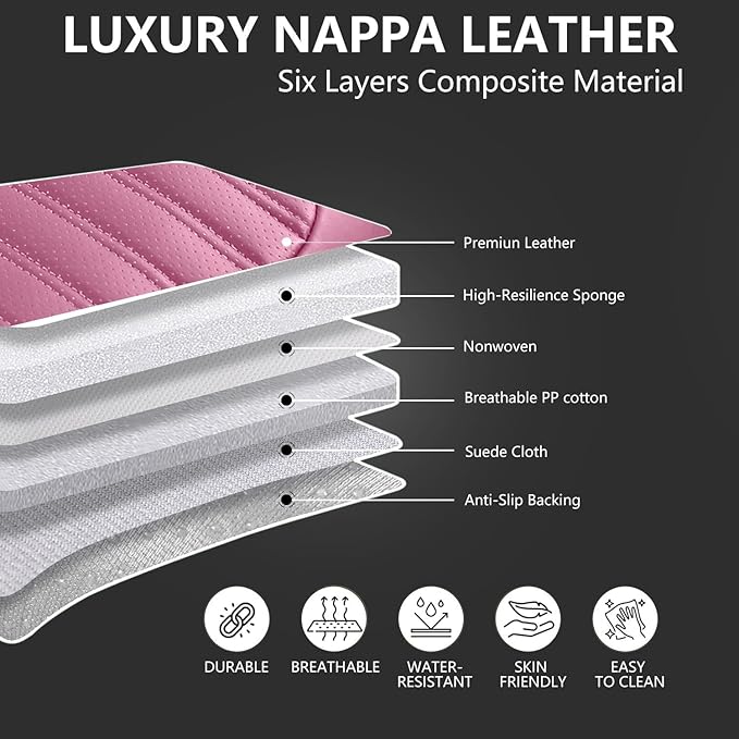 Car Seat Covers for Genesis GV70 2022-2025 2026, Full Set Nappa Leather Waterproof Breathable Anti-Slip Airbag Compatible Car Seats Protector, Car Interior Seats Cover (Pink,+Pillow)