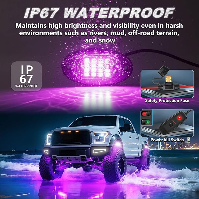 16Pods RGB LED Rock Lights for Trucks Pickup Jeep Gladiator Off-Road, Multicolor Underglow Light Kit with APP/RF Remote Dual Zone, Plug and Play&Pre Wired 12V Vehicle Underbody Accent Light Waterproof
