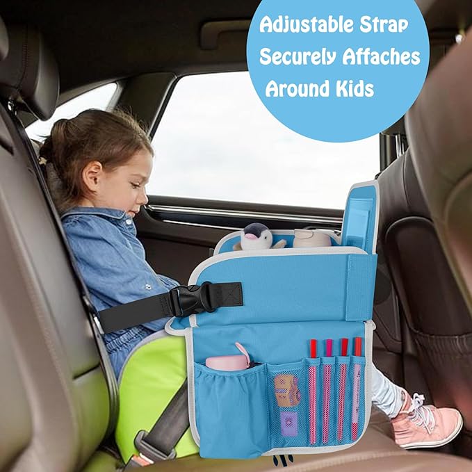 MENZOKE Kids Travel Tray for Boys or Girls, Travel Tray for Kids Car Seat with Tablet Holder, Dry Erase Board & Cooler Cup Holder, Road Trip Essentials Accessories for Car Trip, Airplane (2 Pack)