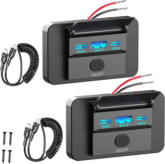 2 Pack 90W 12 Volt USB Outlet Panel Wall Mount Ouffun Dual 36W PD & QC3.0 18W Car USB Port Charger Socket with Dual 65W USB C Cable for Car Bus RV Truck