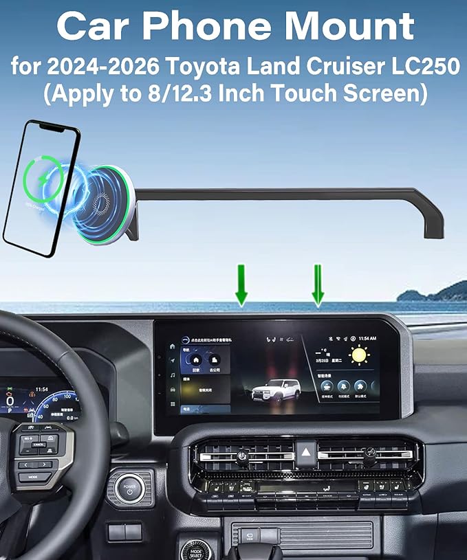 Car Phone Holder for 2024 2025 2026 Toyota Land Cruiser LC250 Accessories Apply to 8/12.3 Inch Touch Screen 15W Fast Wireless Charger Screen Fixed Clip Cell Phone Mount Hands-Free