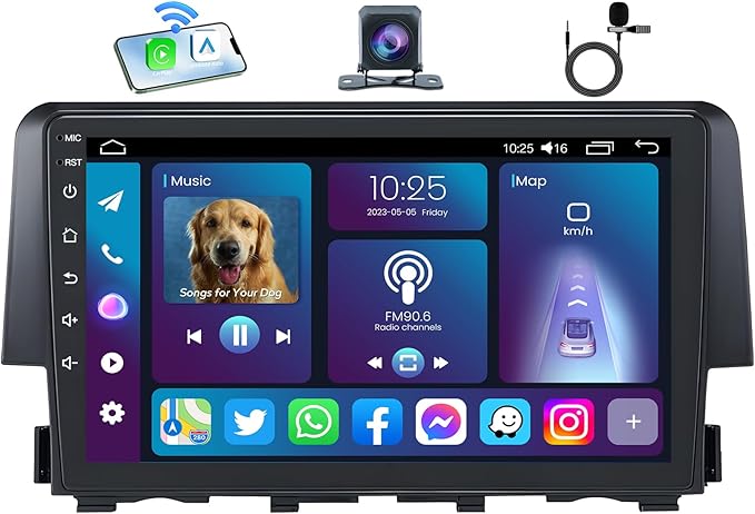 4+64G Car Radio for Honda Civic 2016-2021: 9 Inch Touch Screen Stereo with Wireless Carplay Andriod Auto GPS Bluetooth 5G WiFi Mirror Link FM RDS SWC Backup Camera