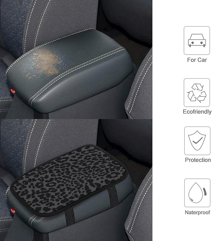 for Dark Gray Black Leopard Cheetah Print Car Handrail Box Cushion,Anti Slip Car Center Console Cover Universal Fit for Most Cars,Trucks and SUV
