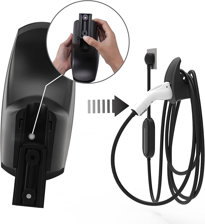 SEVEN SPARTA Charging Cable Holder with Chassis Bracket Compatible with J1772 EVs Charger Cable Organizer Car Accessories Wall Connector, Patent Approved (Black for J1772 EVs)
