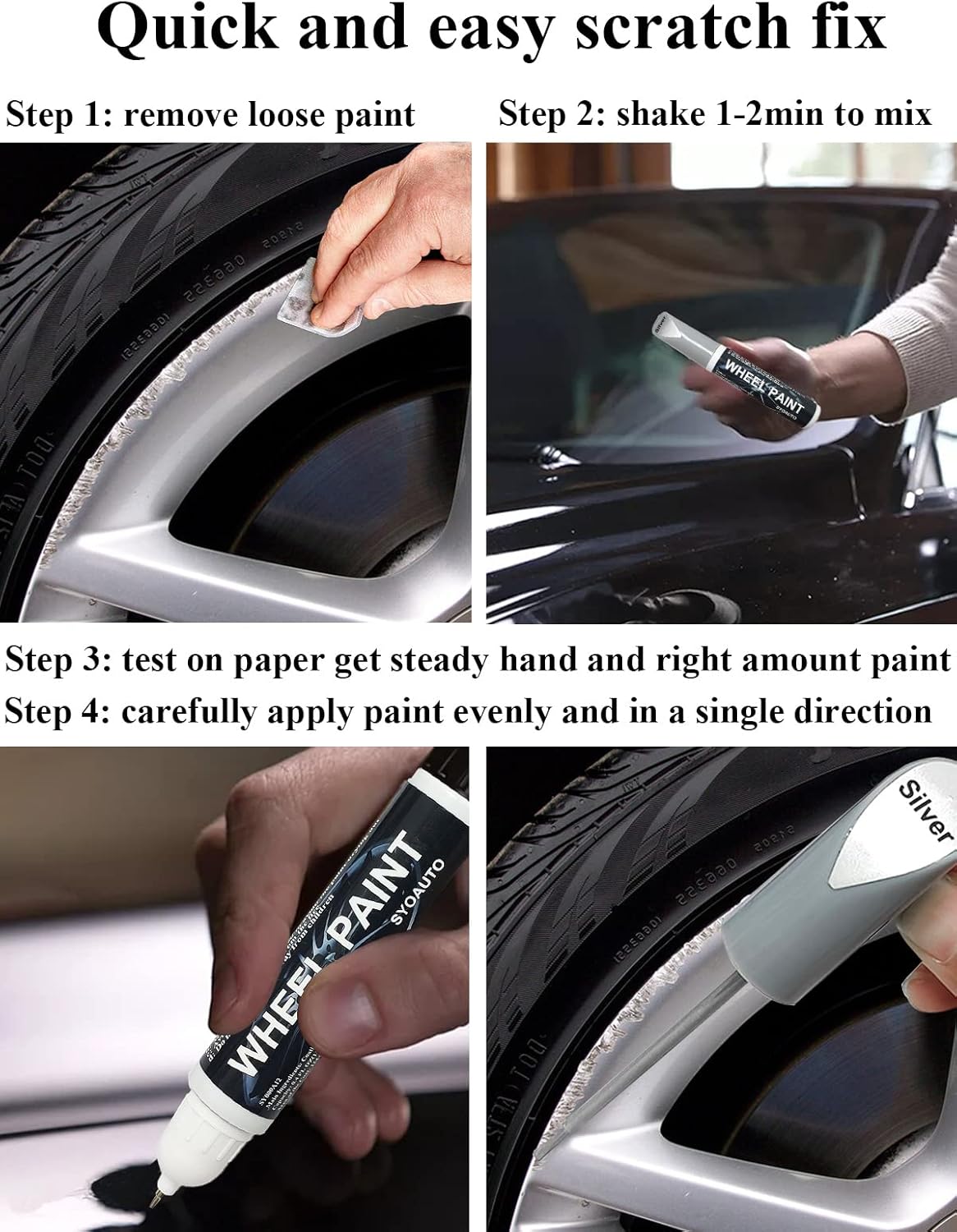 SYOAUTO Black Rim Touch Up Paint Rim Scratch Repair Pen Wheel Touch Up Paint Car Rim Paint Pen Universal Color Satin Matte Black Wheel Paint (Matte Black)