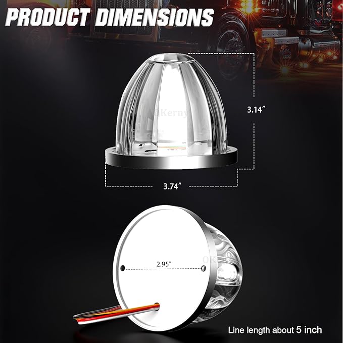2-Pack Dual Color Watermelon Lights with Strobe & Steady Lighting, Clear Lens Amber/White LED Side Marker Turn Signal Lights for Truck Trailer RV Off-Road Vehicle