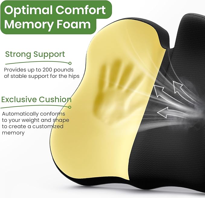 A-Pce Ergonomic Seat Cushion -Large Memory Foam Cushion for Office Chair- Sciatica & Lower Back & Coccyx Pain Relief - Car Seat Cushions for Driving Seat Cushion, Black