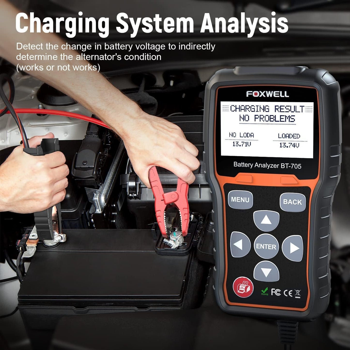 FOXWELL BT705 Car Battery Tester 12V 24V, Automotive 100-2000CCA Battery Load Tester Analyzer, Digital Cold Cranking Charging System Alternator Tester for Heavy Duty Truck Boat Marine SUV ATV