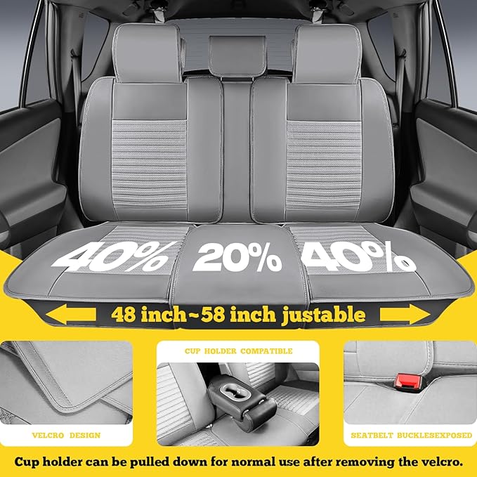 LINGVIDO Full Set Car Seat Covers, Faux Nappa Leather, Airbag Compatible and Waterproof Protectors for Sedans SUVs, Breathable Interior for Active Families, Pets, and Commuters (5 Seats, Gray)