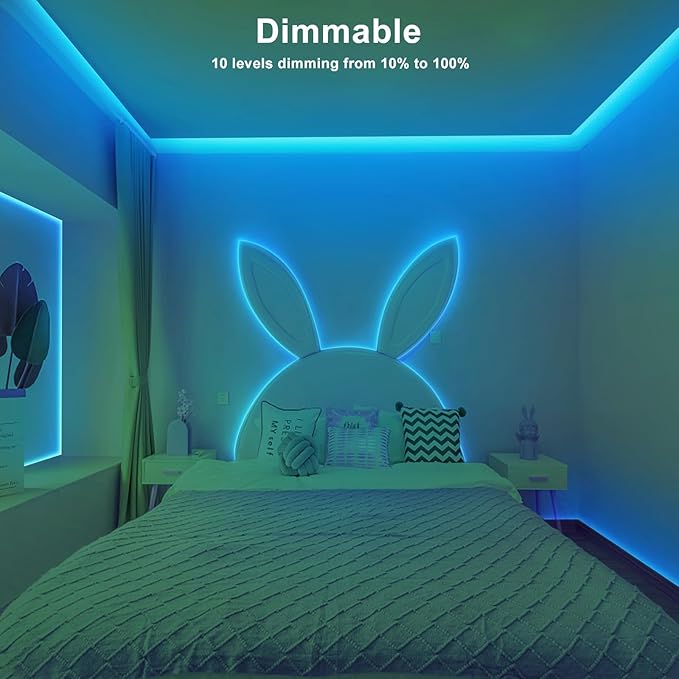 Tatazone 32.8ft Ice Blue COB Led Strip Lights with RF Remote, Dimmable Bright Adhesive Indoor Led COB Light Strip for Cabinet, Painting, Room, Bed