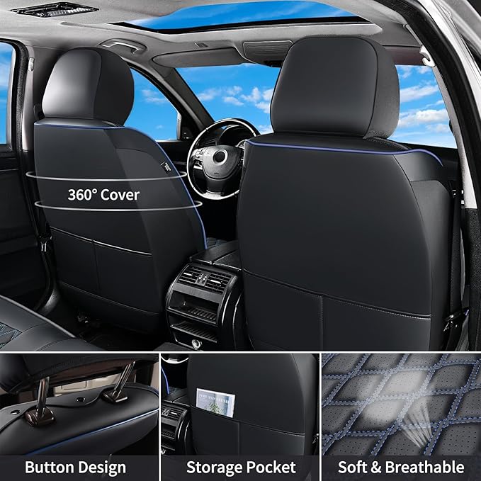 Huidasource Tacoma Truck Seat Covers Custom Fit for 2016-2023 Double & Crew Cab Toyota Tacoma SR SR5 Limited TRD Sport/Pro/Off Road, Full Coverage Front and Rear Seat Covers (Full Set/Black & Blue)