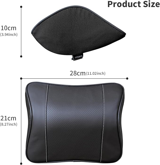 Quintor Genuine Leather Car Neck Pillow,Memory Foam Headrest Cushion, Ergonomic Cervical Support for Tesla Model 3/Y/X, Lexus, BMW- Breathable & All-Season Soft (2 PC)