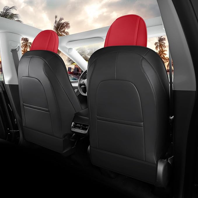 Tesla Model Y Seat Cover 2020-2024 Waterproof Nappa Leather Seat Cover Fully Wrapped (TY-Red+Black)