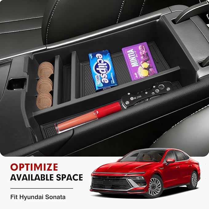 Autorder Center Console Organizer for 2024 2025 2026 Hyundai Sonata Accessories Car Armrest Storage Box Middle Console Tray Container with Non-Slip Silicone Mats