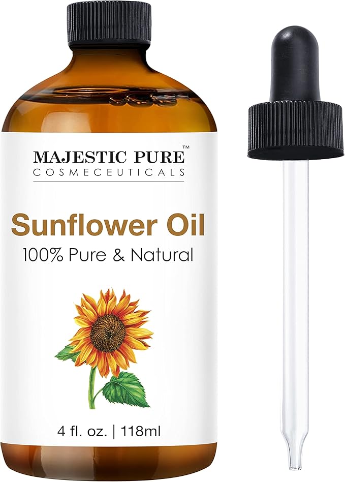 Majestic Pure Essential Oil with Glass Dropper - 100% Pure and Natural - Essential Oils for Diffuser, Aromatherapy, Soap and Candle Making, Sunflower Essential Oil, Sunflower Oil, 4 Fl Oz